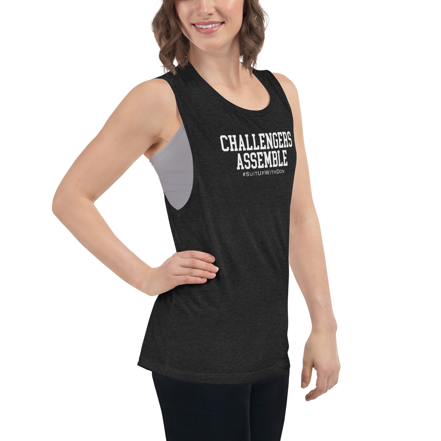 Women’s Challengers Assemble w/ White Graphic Muscle-Tank