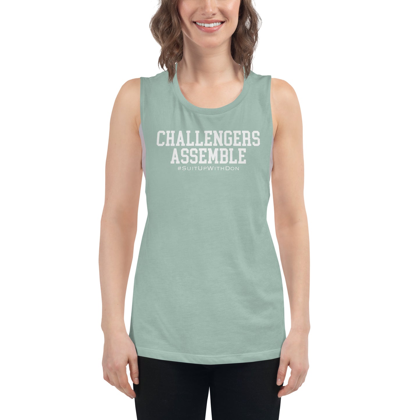 Women’s Challengers Assemble w/ White Graphic Muscle-Tank