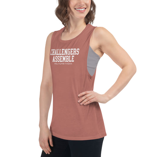 Women’s Challengers Assemble w/ White Graphic Muscle-Tank
